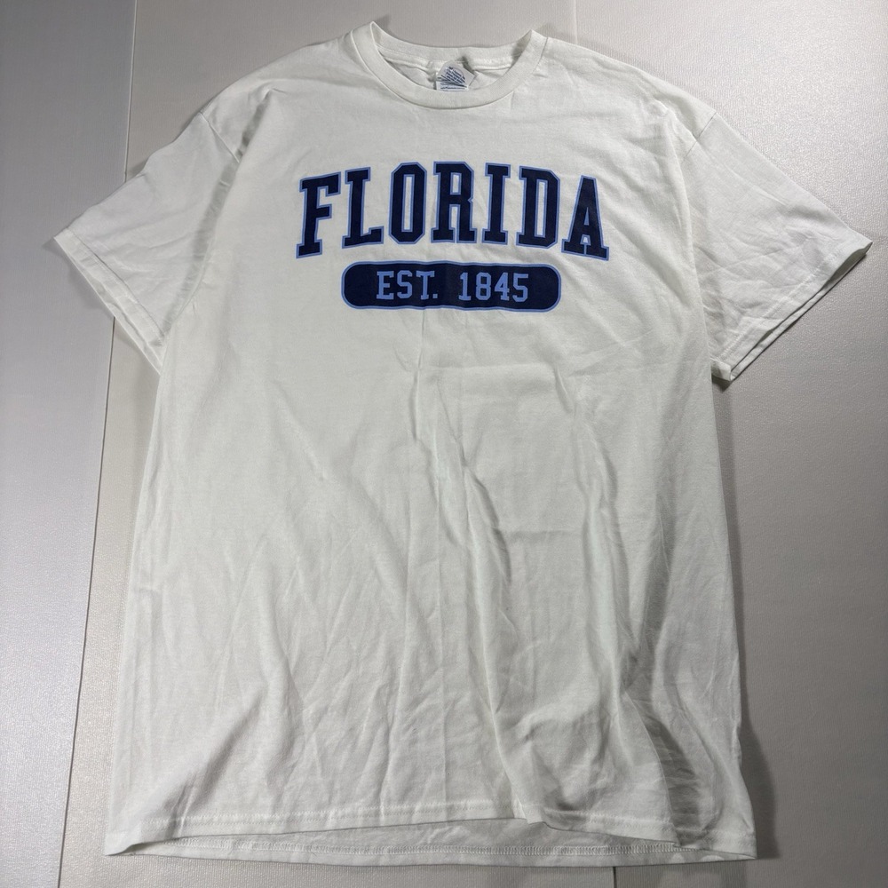 Florida EST. 1845 Graphic T-Shirt Men's Large White Blue Delta Pro Weight